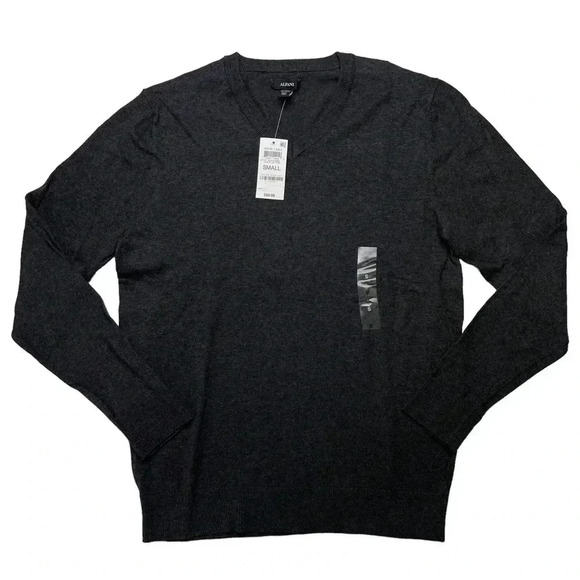 Alfani Solid Table Cotton Blend Dark Grey V-Neck Classic Fit Mens Sweater - Picture 2 of 10